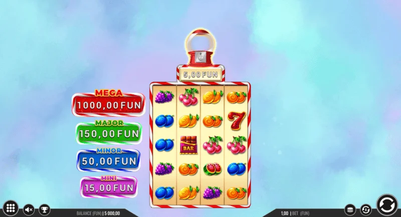 Sweet Candy Cash Stash - spēles ekrāns ar kolonnām un vadības pogām